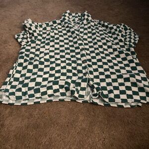Checkered Button Down Shirt - Green and White